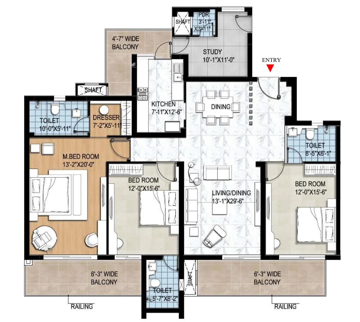 AU Aspire Leisure Valley 3BHK floor plan